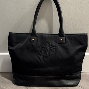 Tory Burch Black Nylon and Leather Logo Tote